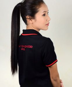 เสื้อโปโลหญิง สีดำ ขอบแดง