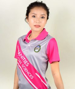 เสื้อโปโลหญิง สีเทา แทบสีชมพู