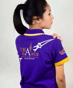 เสื้อโปโลหญิงสีม่วง พิมพ์ลายหน้า-หลัง