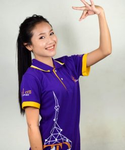 เสื้อโปโลหญิงสีม่วง พิมพ์ลายหน้า-หลัง