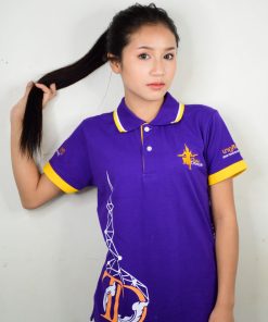 เสื้อโปโลหญิงสีม่วง พิมพ์ลายหน้า-หลัง