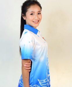 เสื้อโปโลหญิงสีขาว ไล่สีนํ้าเงิน