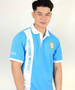 เสื้อโปโล สีฟ้า + พิมพ์ลาย HRm