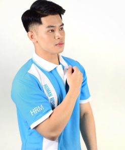 เสื้อโปโล สีฟ้า + พิมพ์ลาย HRm