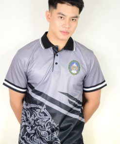 เสื้อโปโล สีเทาดำ ลายไทยรูปช้าง 1