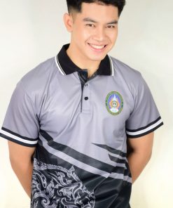เสื้อโปโล สีเทาดำ ลายไทยรูปช้าง 2