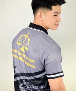เสื้อโปโล สีเทาดำ ลายไทยรูปช้าง-1