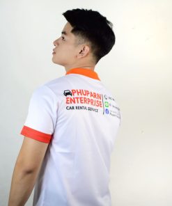 เสื้อโปโล สีขาว ปกส้ม
