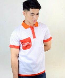 เสื้อโปโล สีขาว ปกส้ม