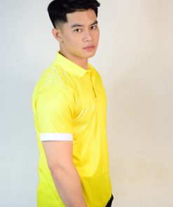 เสื้อโปโล สีเหลือง ขอบแขนสีขาว