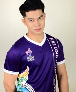 เสื้อคอวี สีม่วงพิมพ์ลายพญานาค