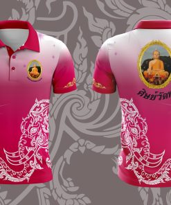เสื้อโปโล สีชมพู สกรีน ศิษย์วัดพุ