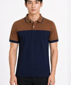 เสื้อโปโลสีกรมท่าตัดต่อสีน้ำตาล