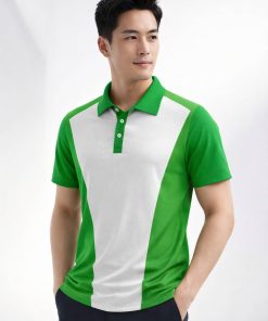 เสื้อโปโลสีขาว ตัดต่อสีเขียว